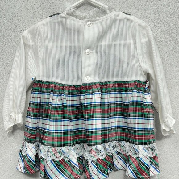 Vintage Plaid Baby Dress 0-3 Months / 3-6 Months Tartan Plaid Holiday Union Made - Picture 3 of 6
